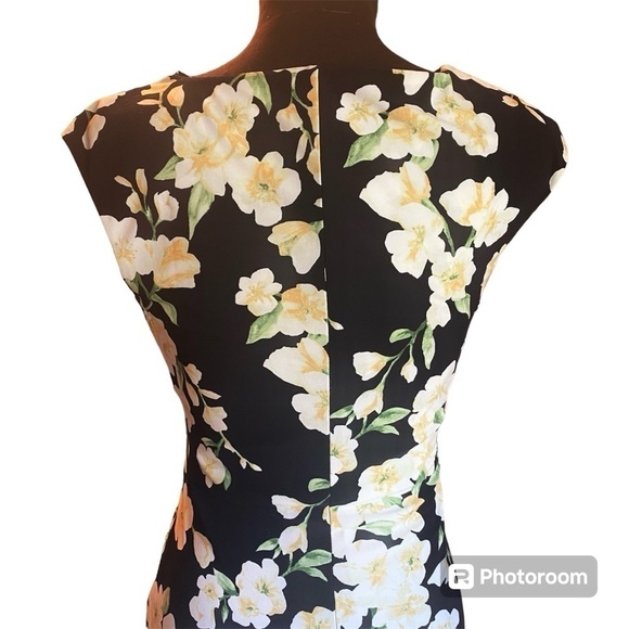 Ralph Lauren Navy Sleeveless Cowl Neck Yellow Floral Dress, size 2 - Picture 11 of 13
